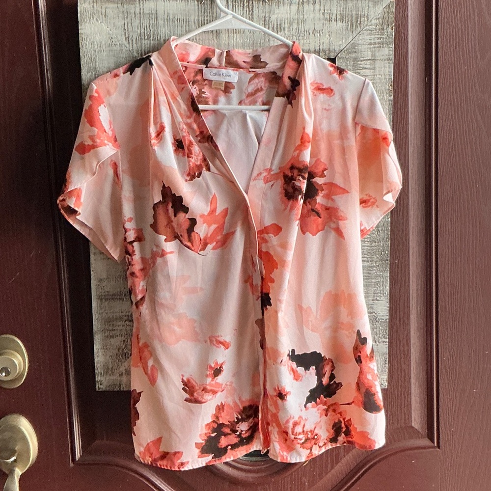 Calvin Klein Floral Blouse in Pink and Brown